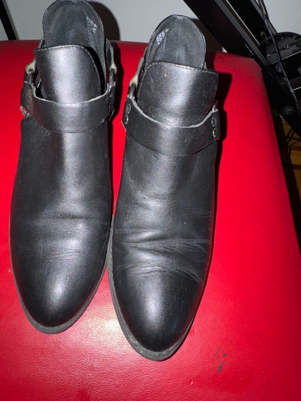 bp Black Leather Ankle Booties with Strap